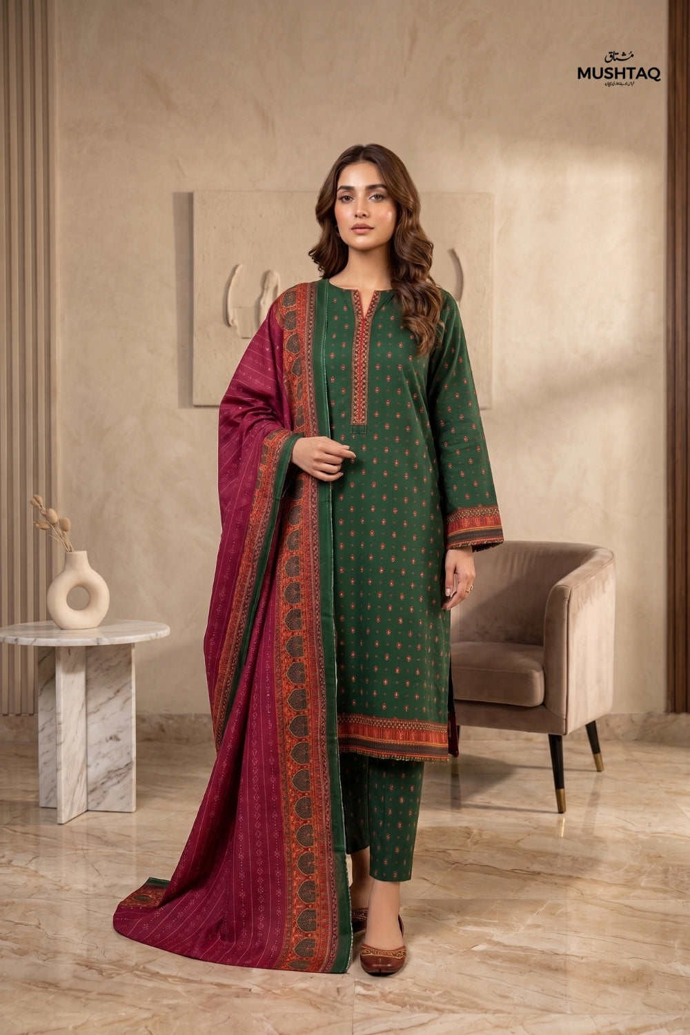 Mushtaq 3Pcs Unstitched Cotton Suit Hiba Collection Desgin - 6