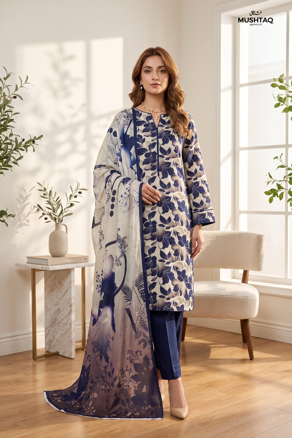 Mushtaq 3Pcs Unstitched Printed Lawn Suit Rooh Posh Collection Desgin - 12