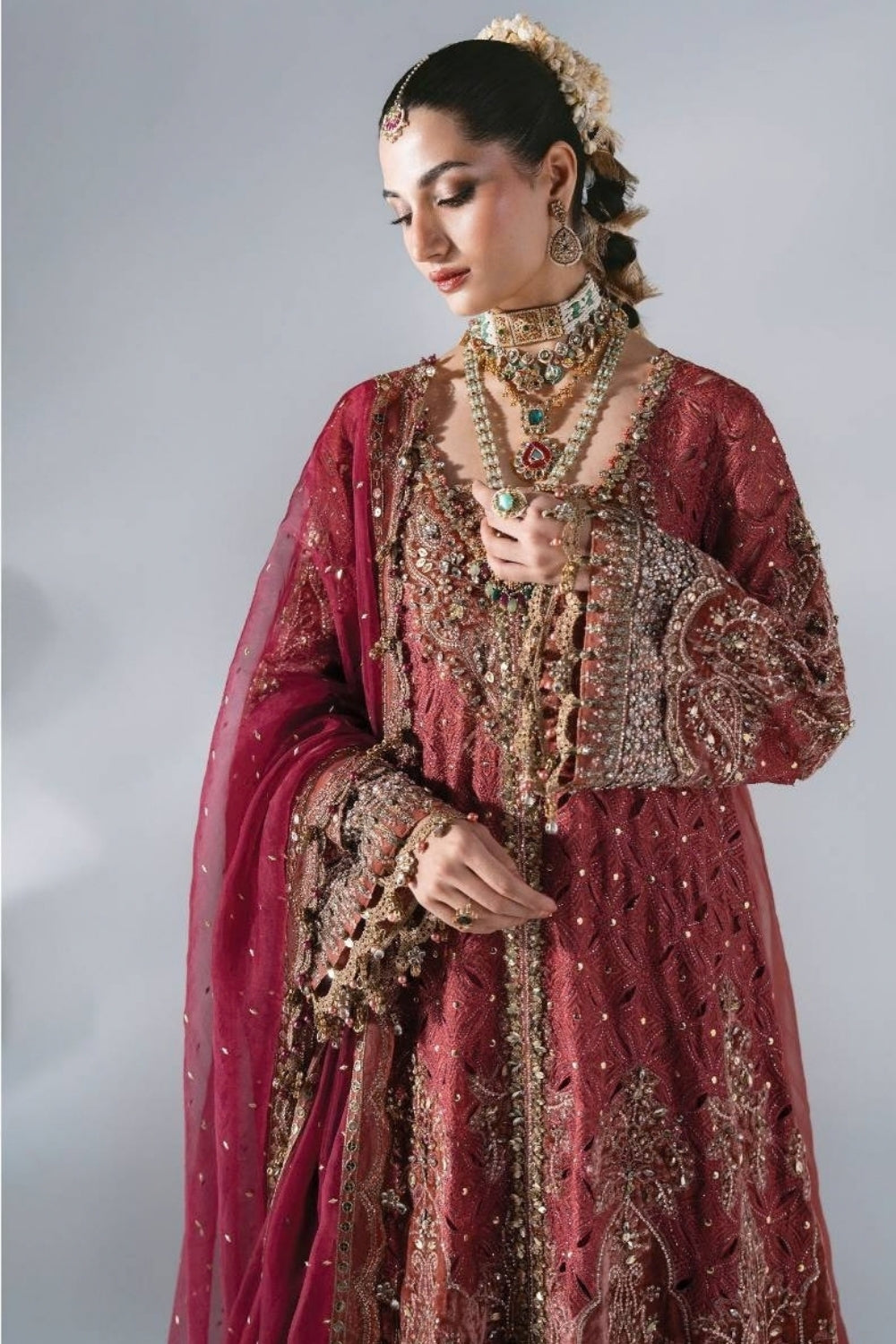 Maria B Mbroidered Unstitched Wedding Edition 3 Piece Unstitched Embroidered Organza Suit Deep Salmon pink