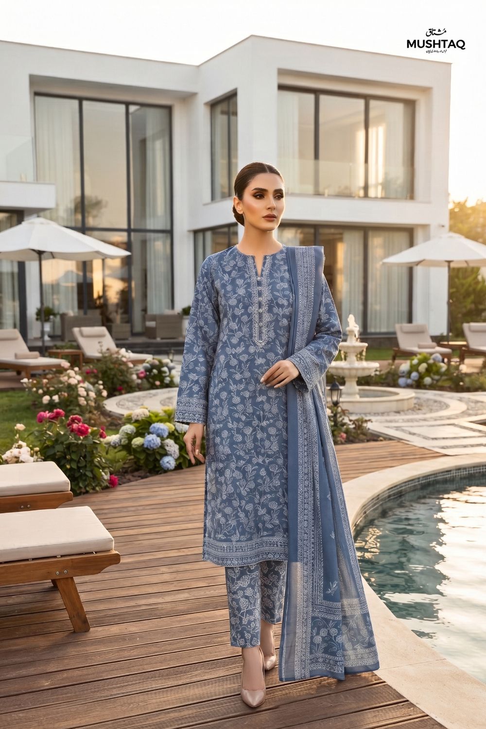 Mushtaq 3Pcs Unstitched Printed Lawn Naari Collection Desgin - 6