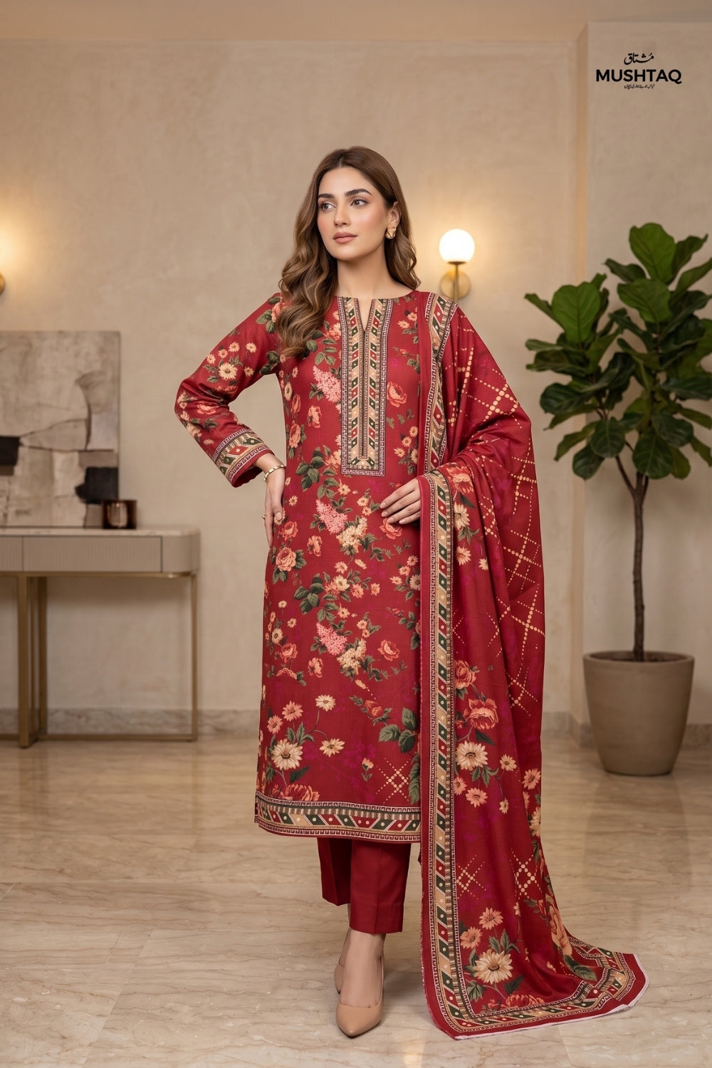 Mushtaq 3Pcs Unstitched Mascot Linen Suit Mira Collection Desgin - 6