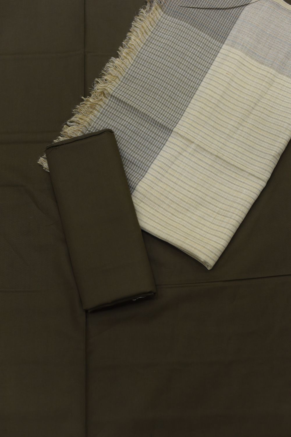 3Pcs Plain Suits with Shawl Design - 5