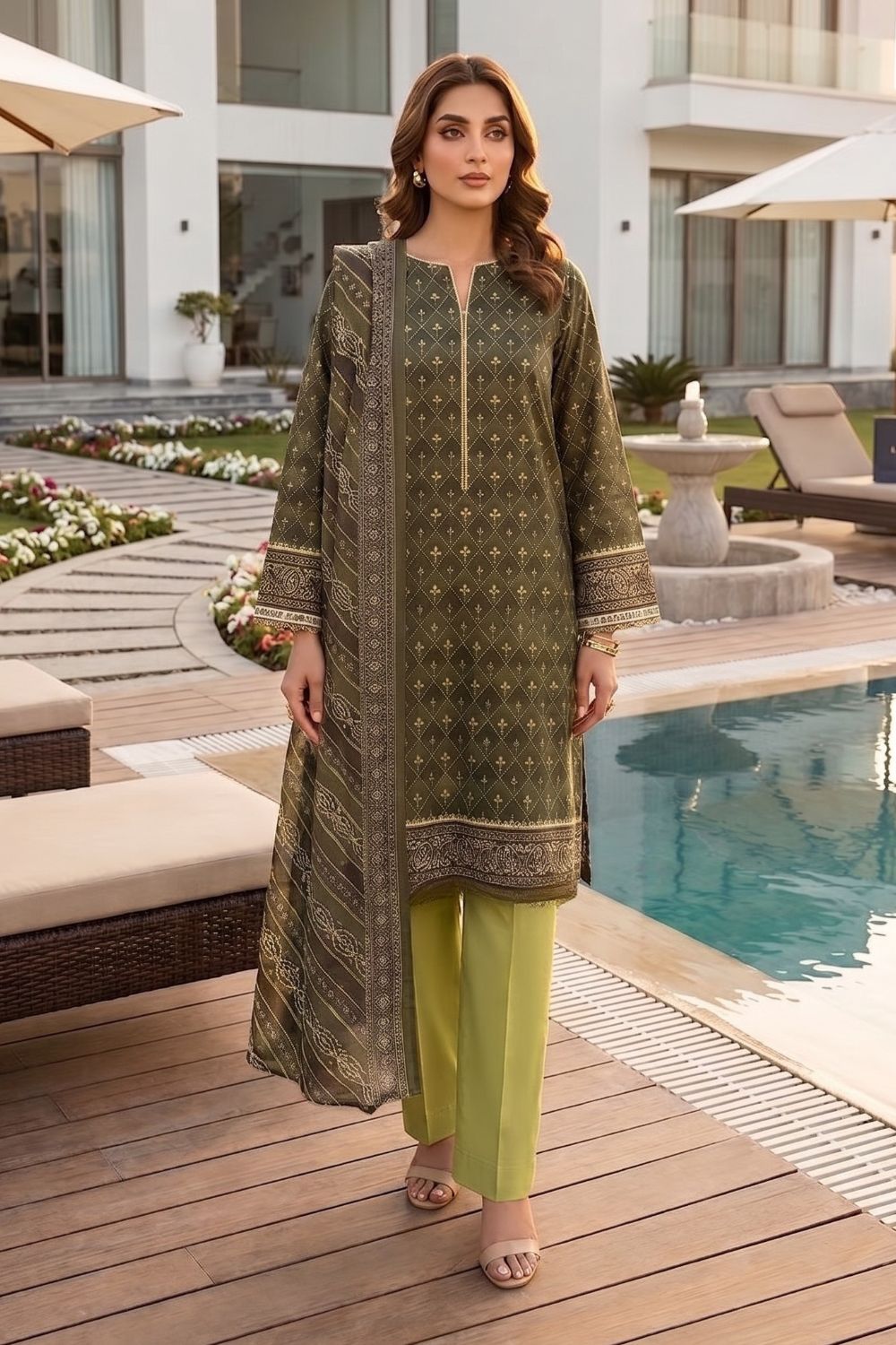 Mushtaq 3Pcs Unstitched Printed Lawn Sapphire Collection Desgin - 16