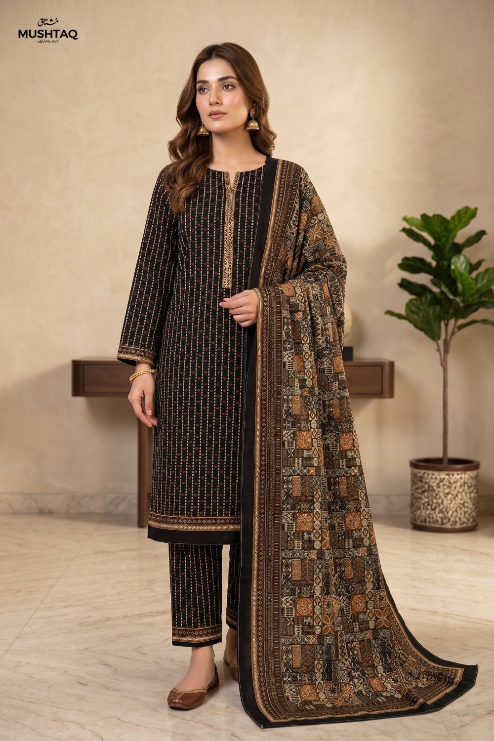 Mushtaq 3Pcs Unstitched Printed Khaddar Zariya Collection Desgin - 6