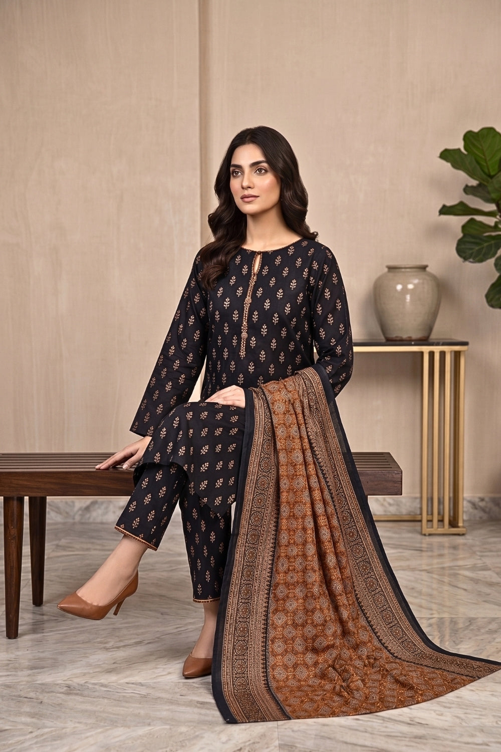 Mushtaq 3Pcs Unstitched Printed Khaddar Desgin - 6