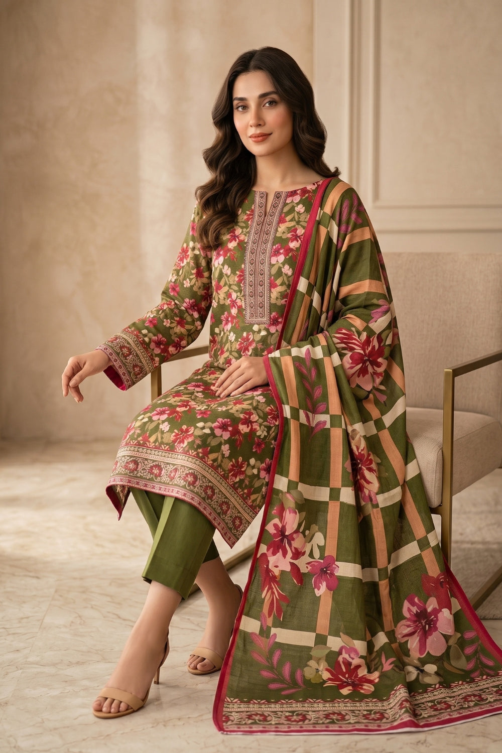 Mushtaq 3Pcs Unstitched Printed Slub Linen Aiza Collection Desgin - 6