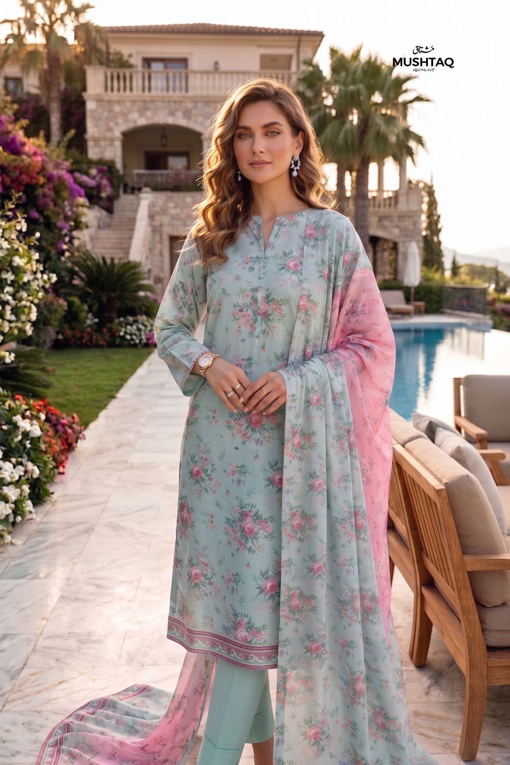 Mushtaq 3Pcs Unstitched Printed Lawn Alizy Collection Desgin - 6