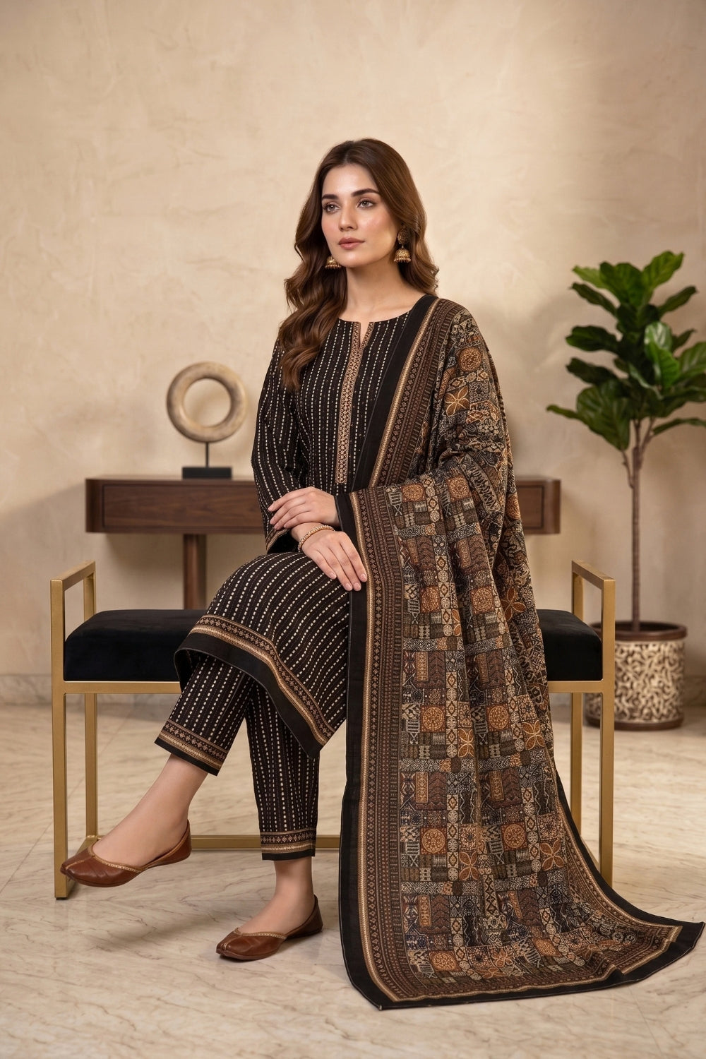 Mushtaq 3Pcs Unstitched Printed Khaddar Zariya Collection Desgin - 6