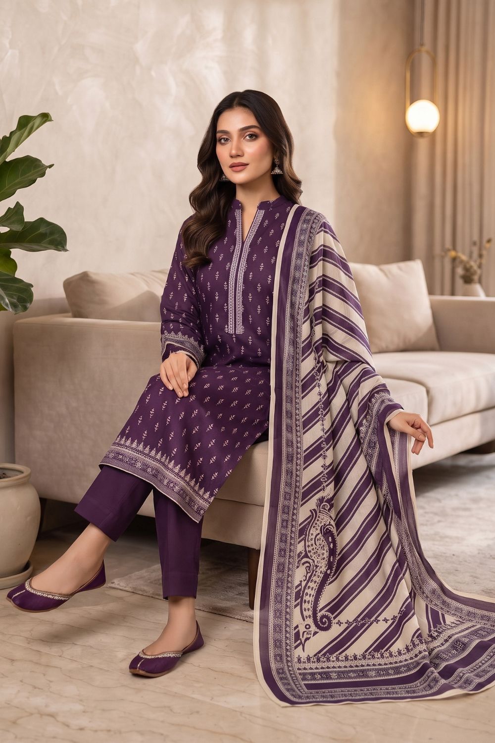 Mushtaq 3Pcs Unstitched Printed Khaddar Dilara Collection Desgin - 6