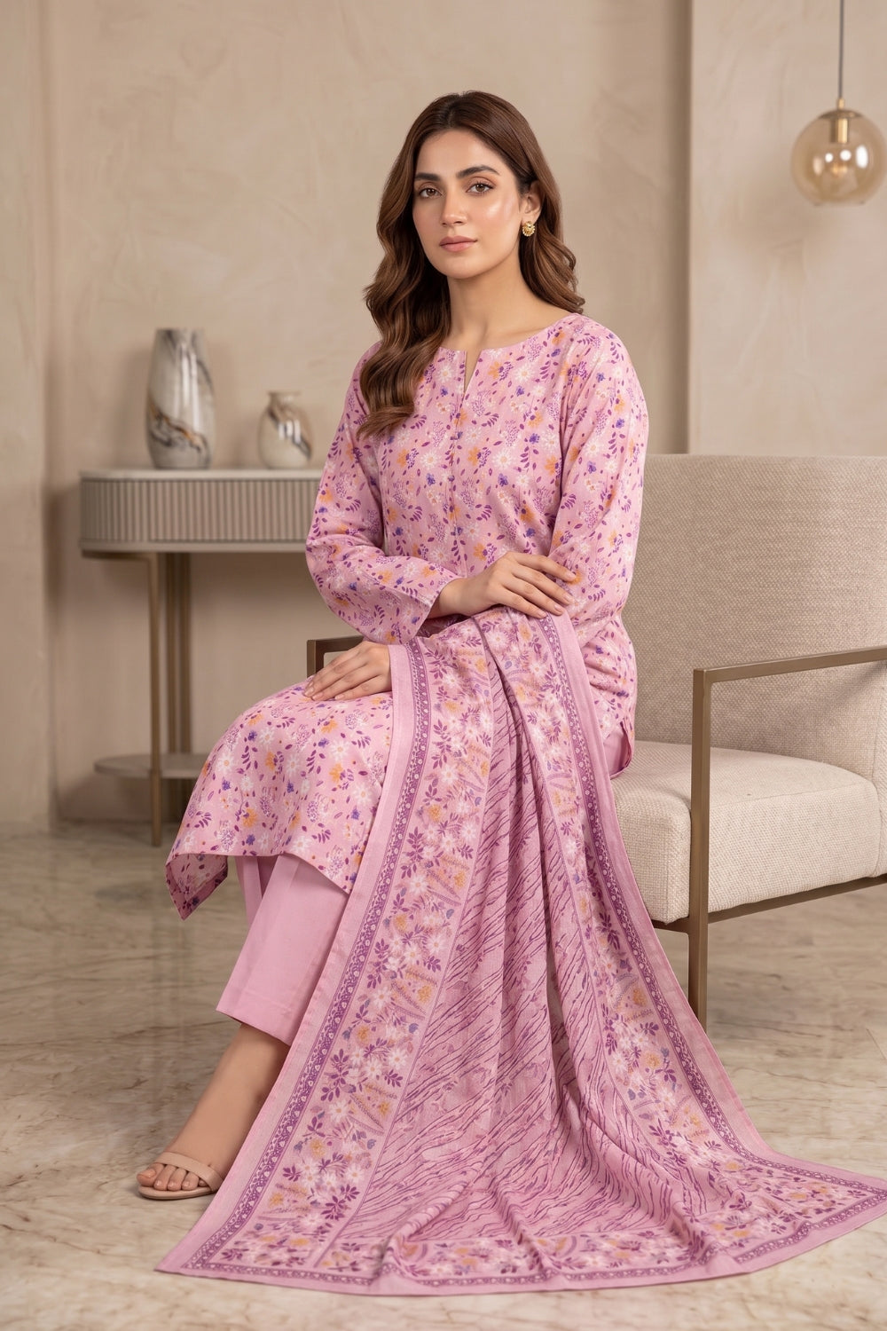 Mushtaq 3Pcs Unstitched Cotton Bella Kt Collection Desgin - 6
