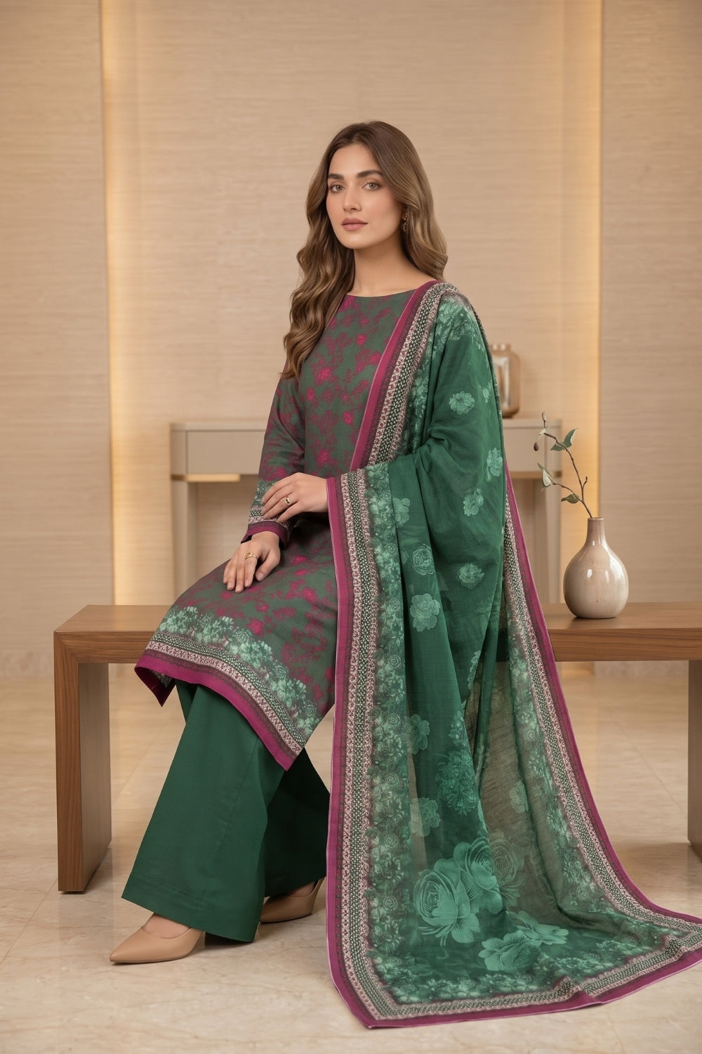 Mushtaq 3Pcs Unstitched Printed Khaddar Zarposh Collection Desgin - 6