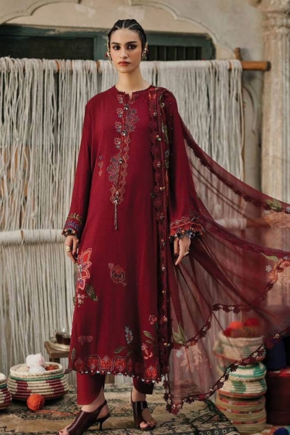 Maria B 3 Piece Unstitched Embroidered Dobby Linen Suit MPT-3110-A