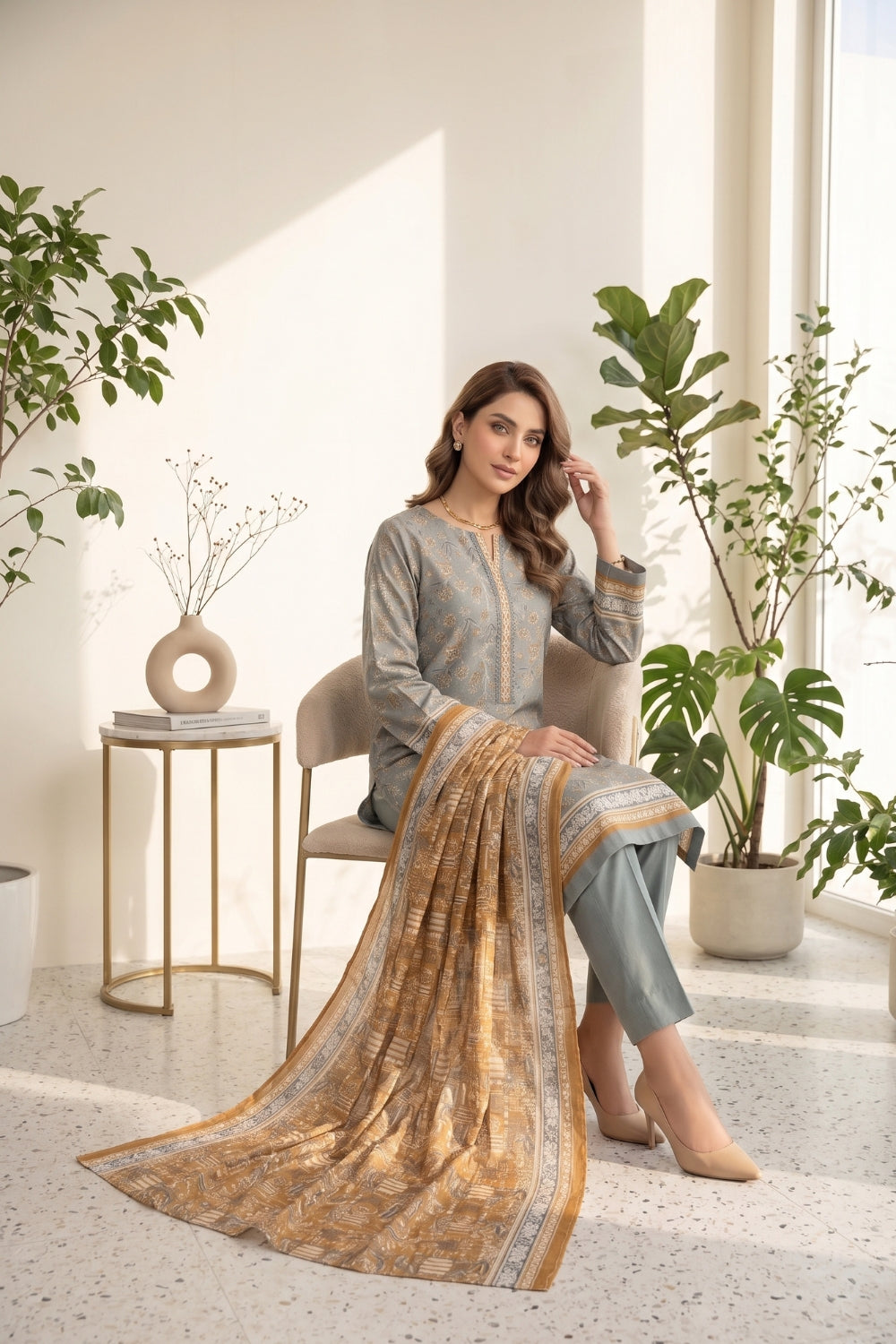 Mushtaq 3Pcs Unstitched Printed Lawn Suit Ayzel Collection Desgin - 6