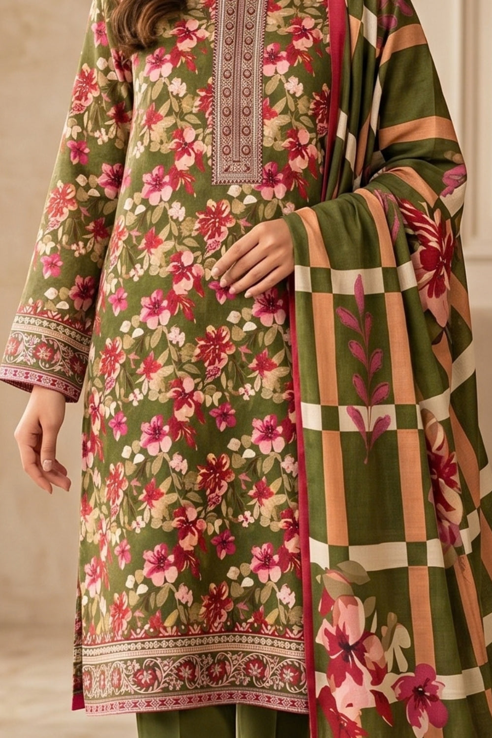 Mushtaq 3Pcs Unstitched Printed Slub Linen Aiza Collection Desgin - 6