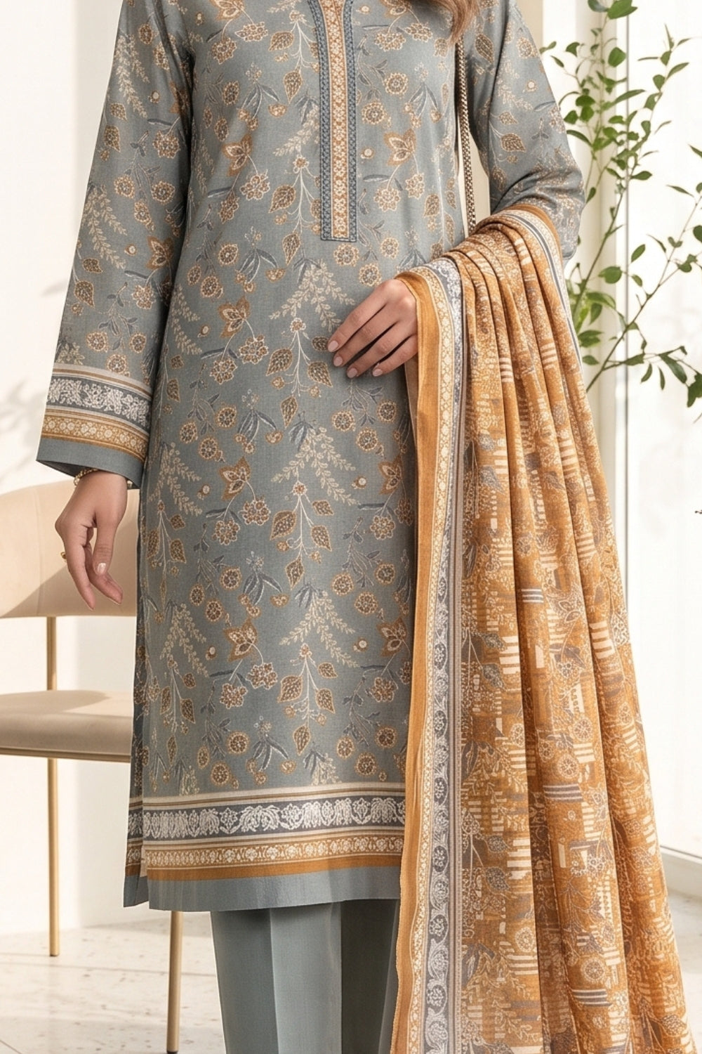 Mushtaq 3Pcs Unstitched Printed Lawn Suit Ayzel Collection Desgin - 6
