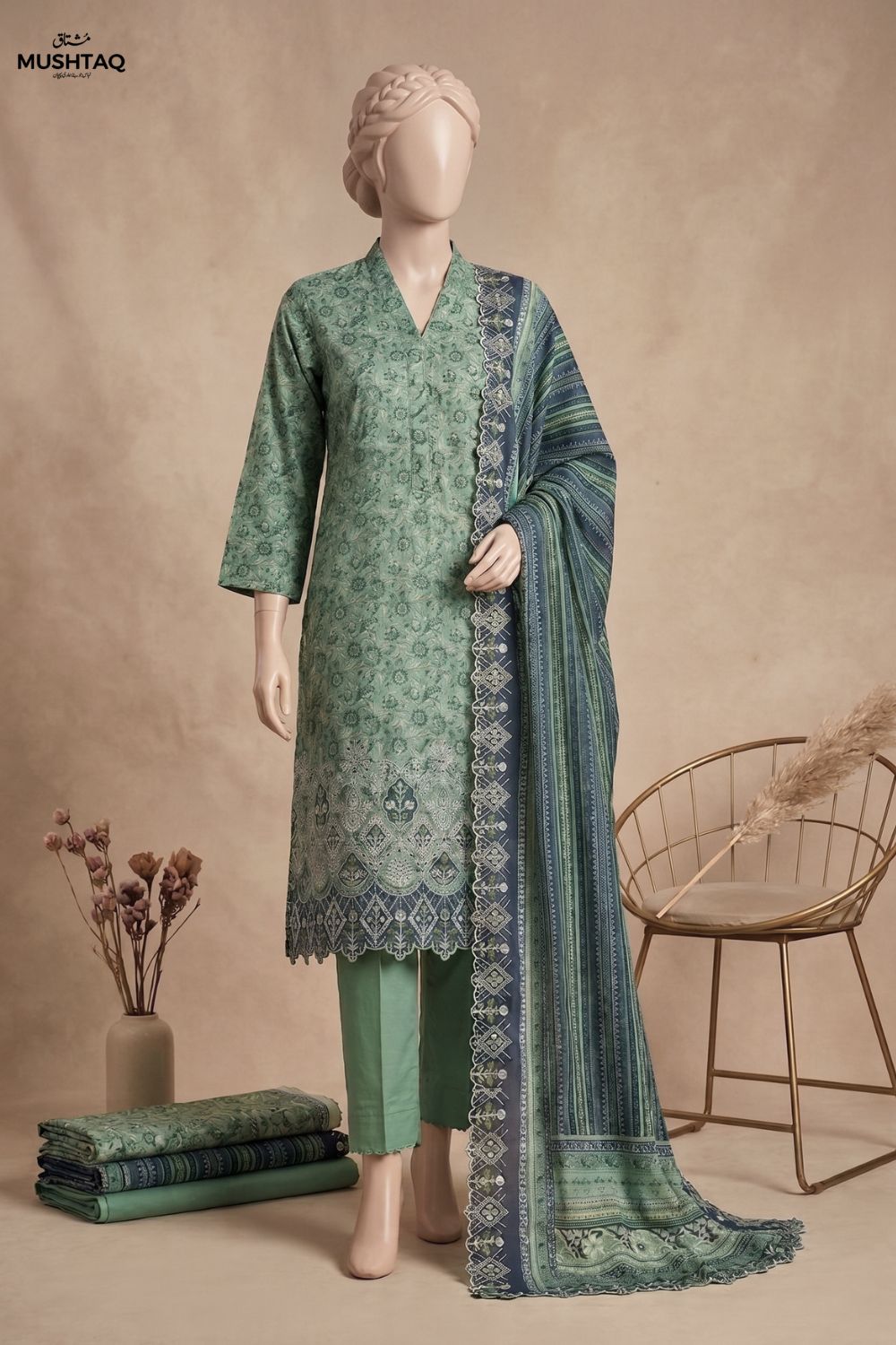 Mushtaq Dastaan Collection 3Pcs Unstitched Embroidered Lawn Desgin - 4
