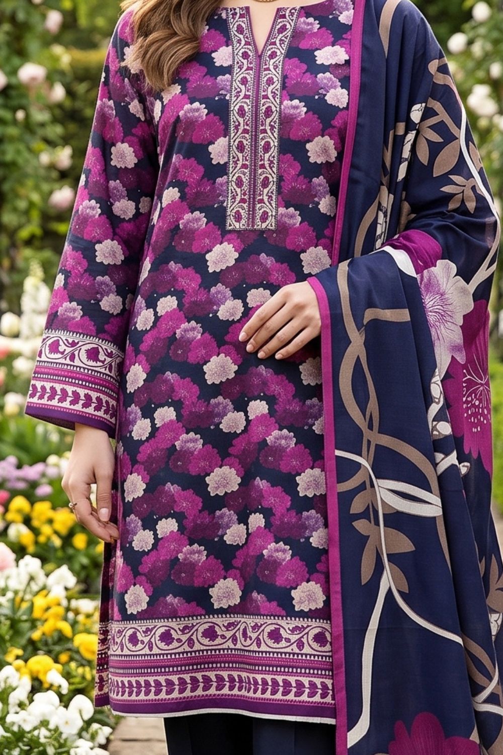 Mushtaq 3Pcs Unstitched Printed Lawn Suit Emaan Collection Desgin - 6
