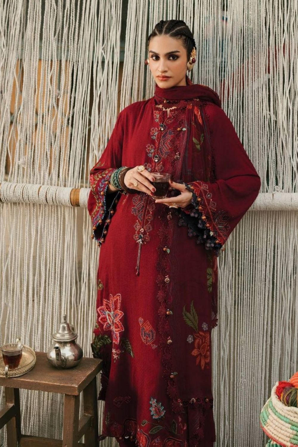 Maria B 3 Piece Unstitched Embroidered Dobby Linen Suit MPT-3110-A
