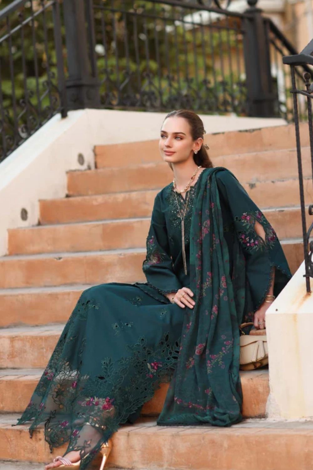 Noor By Saadia Asad Embroidered Lawn Suits Unstitched 3 Piece Luxury Collection D5 - A - Teal Grove