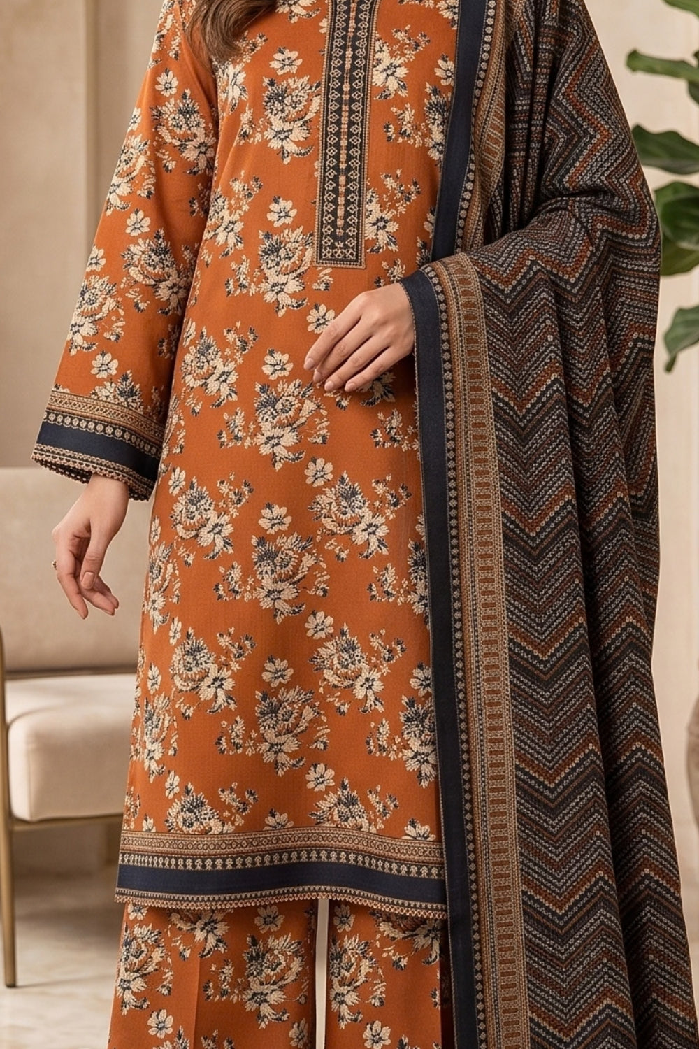Mushtaq 3Pcs Unstitched Printed Khaddar Eira Collection Desgin - 6