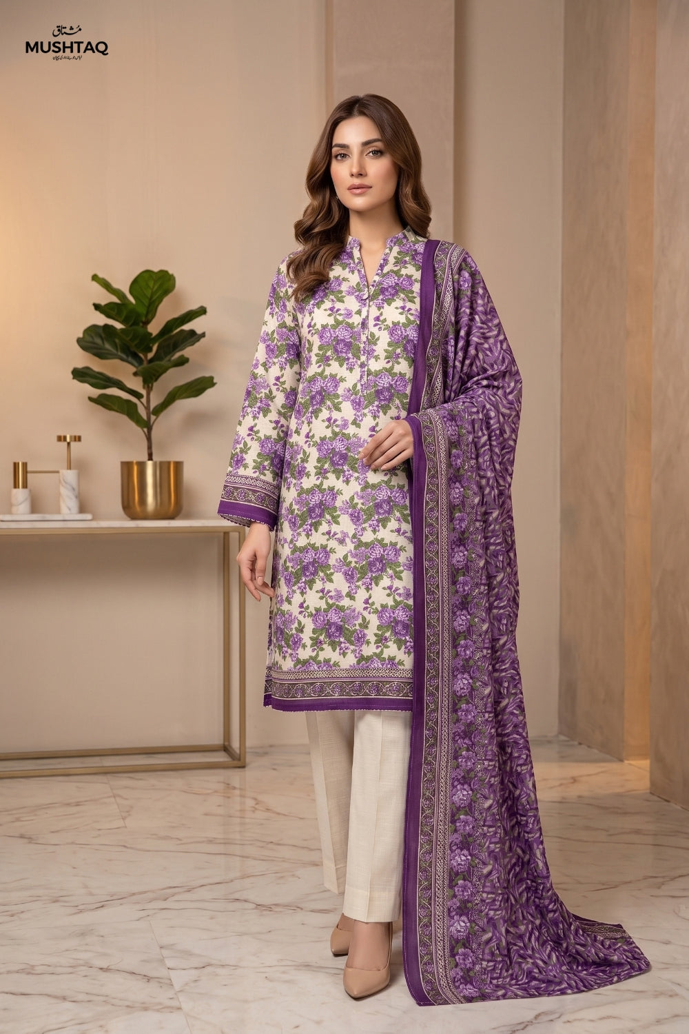 Mushtaq 3Pcs Unstitched Printed Khaddar Zariya Collection Desgin - 7