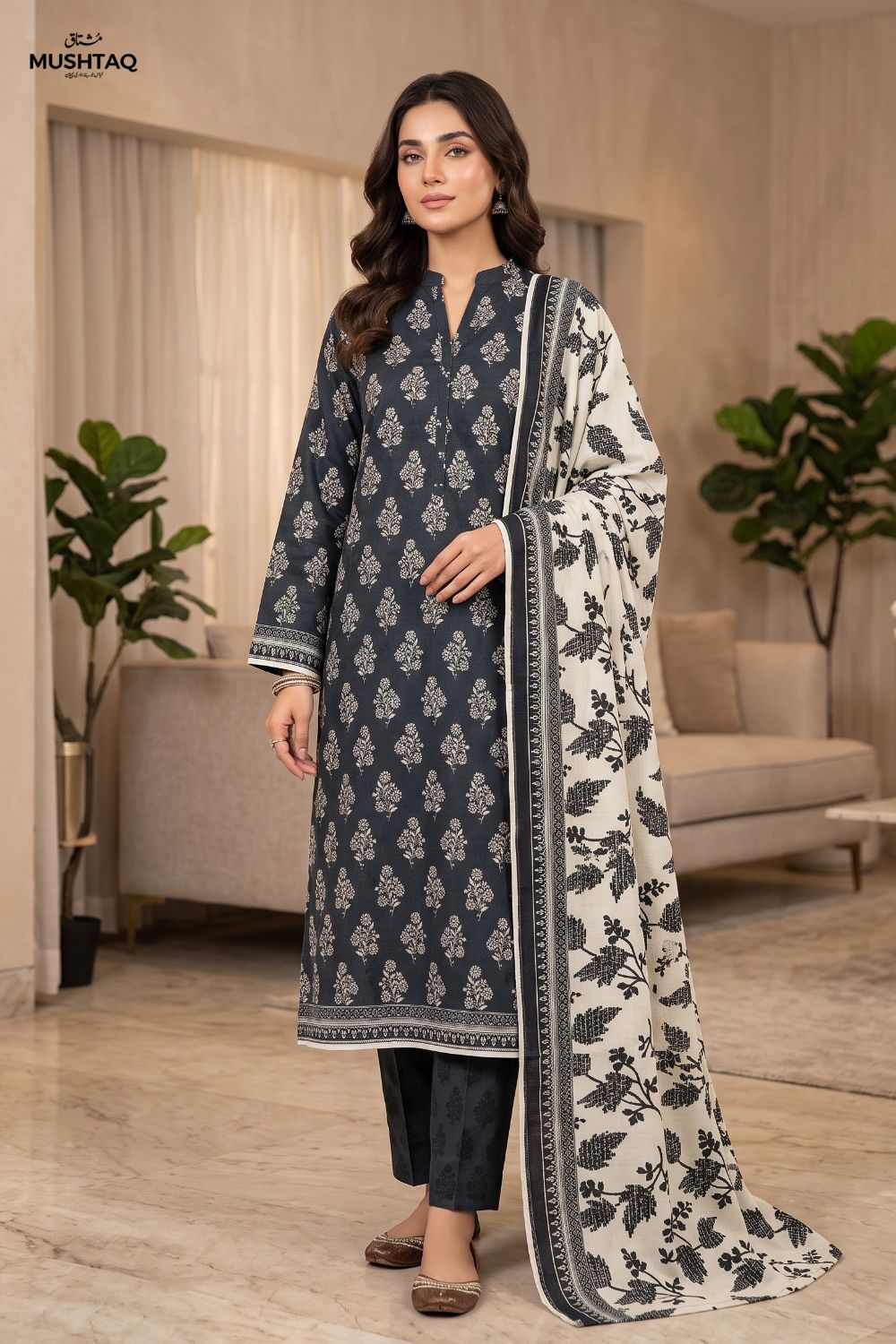 Mushtaq 3Pcs Unstitched Printed Khaddar Dilara Collection Desgin - 7