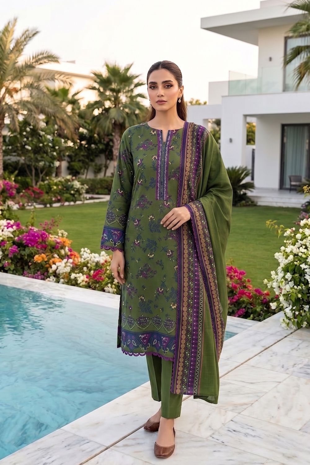 Mushtaq 3Pcs Unstitched Printed Lawn Sapphire Collection Desgin - 17