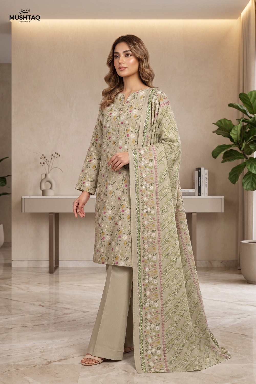Mushtaq 3Pcs Unstitched Cotton Bella Kt Collection Desgin - 7