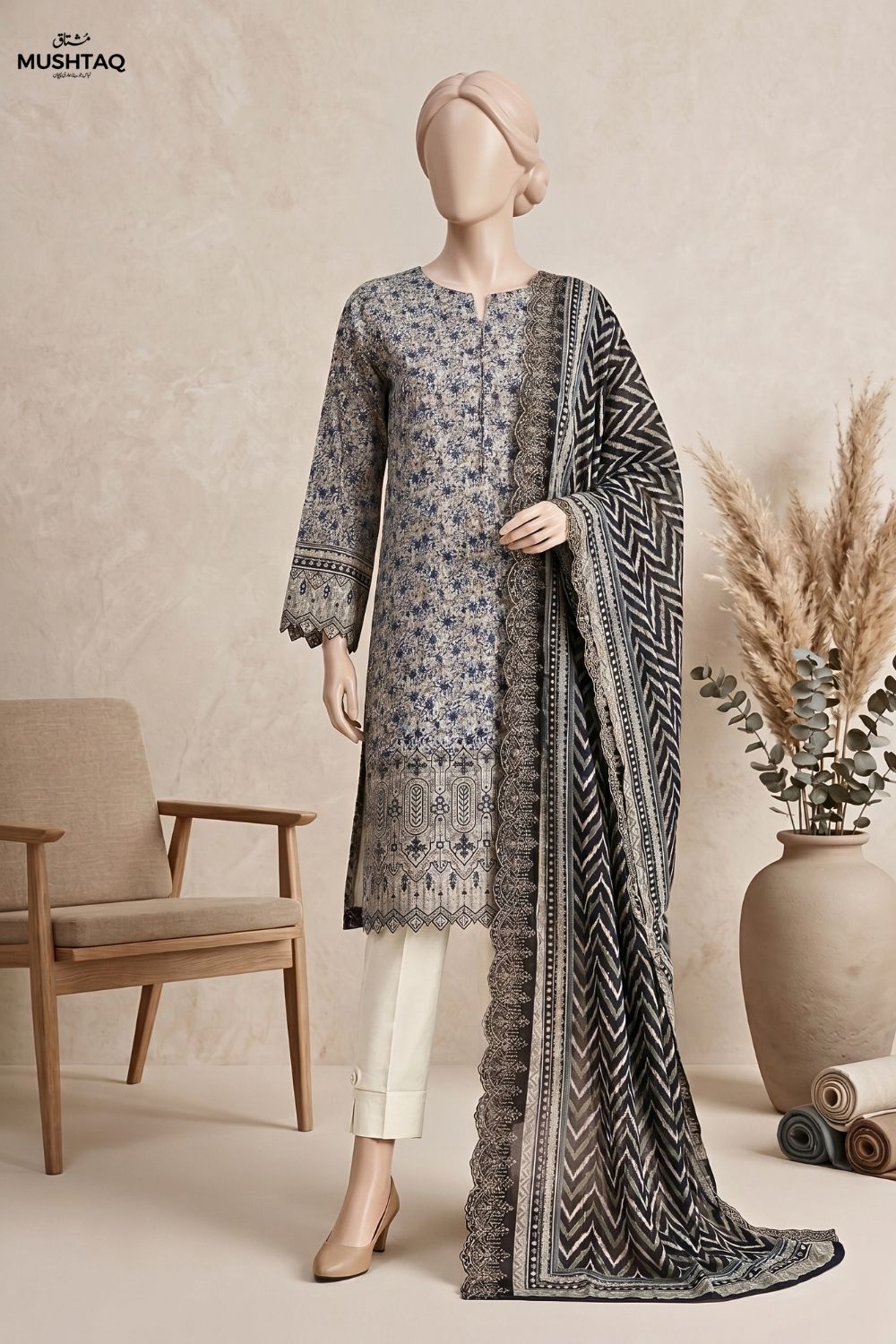 Mushtaq Dastaan Collection 3Pcs Unstitched Embroidered Lawn Desgin - 5