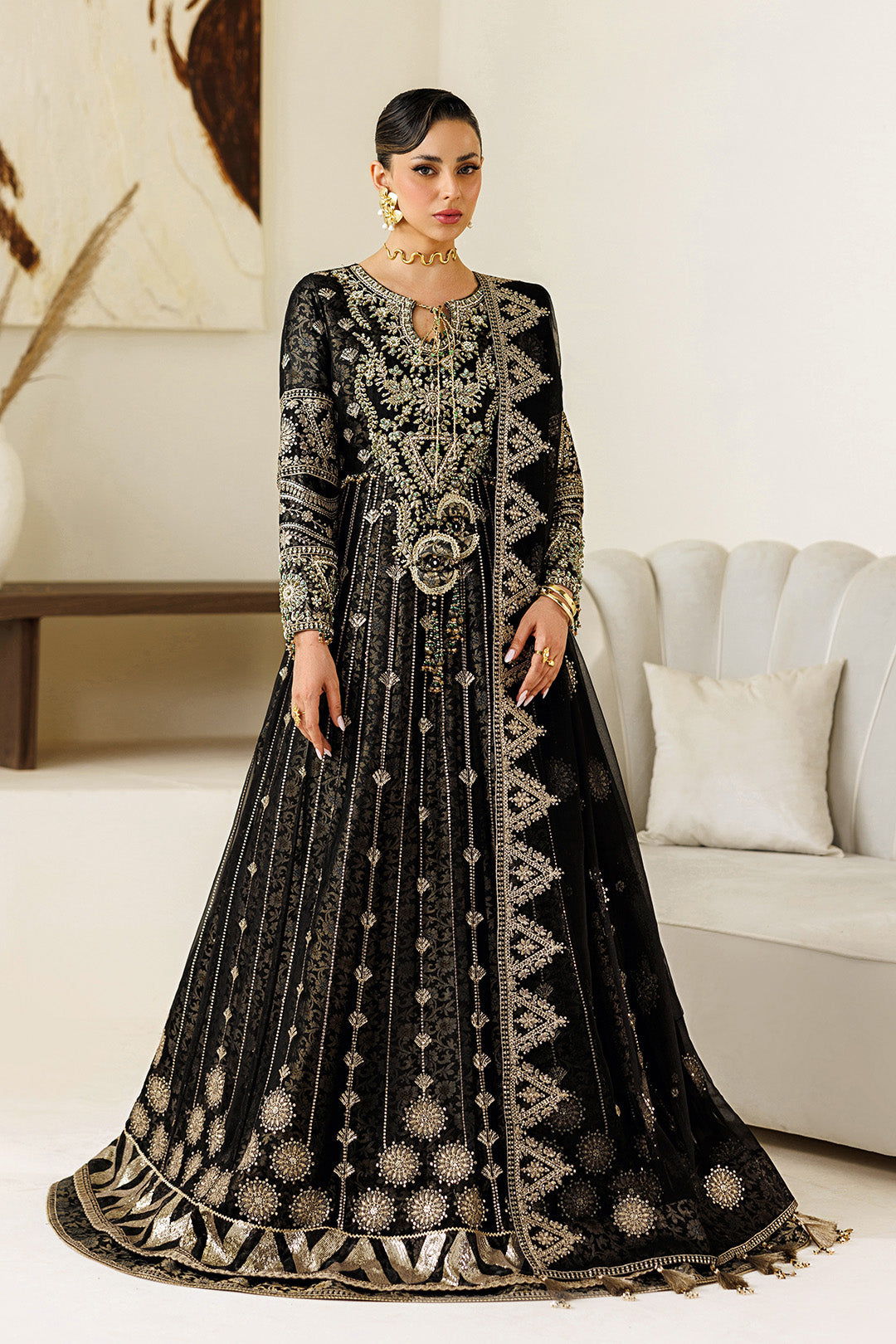 Alizeh Aymal Vol 4 3 Piece Unstitched Embroidered Chiffon Suit AF-BHM-4073-Blanc