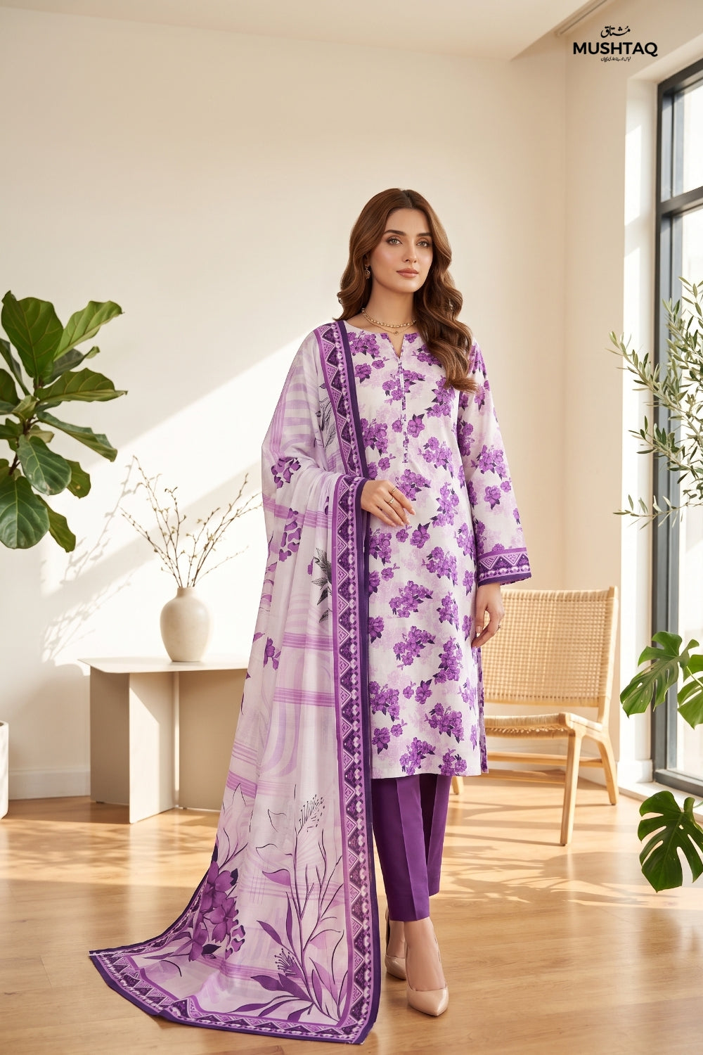 Mushtaq 3Pcs Unstitched Printed Lawn Suit Rooh Posh Collection Desgin - 1