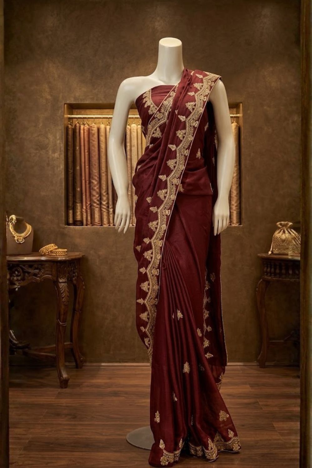 Crystal Charm Bridal Wear by MCS Unstitched Handmade Chiffon Silk Saree Husn-e-Noor