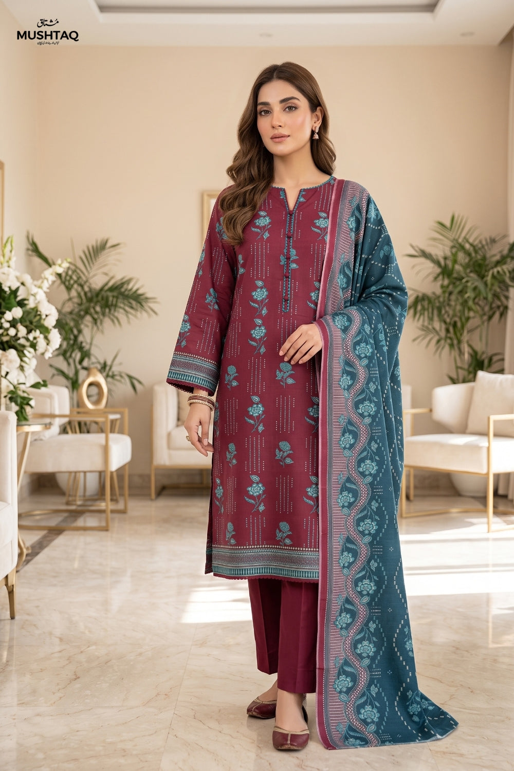 Mushtaq 3Pcs Unstitched Printed Khaddar Eira Collection Desgin - 1
