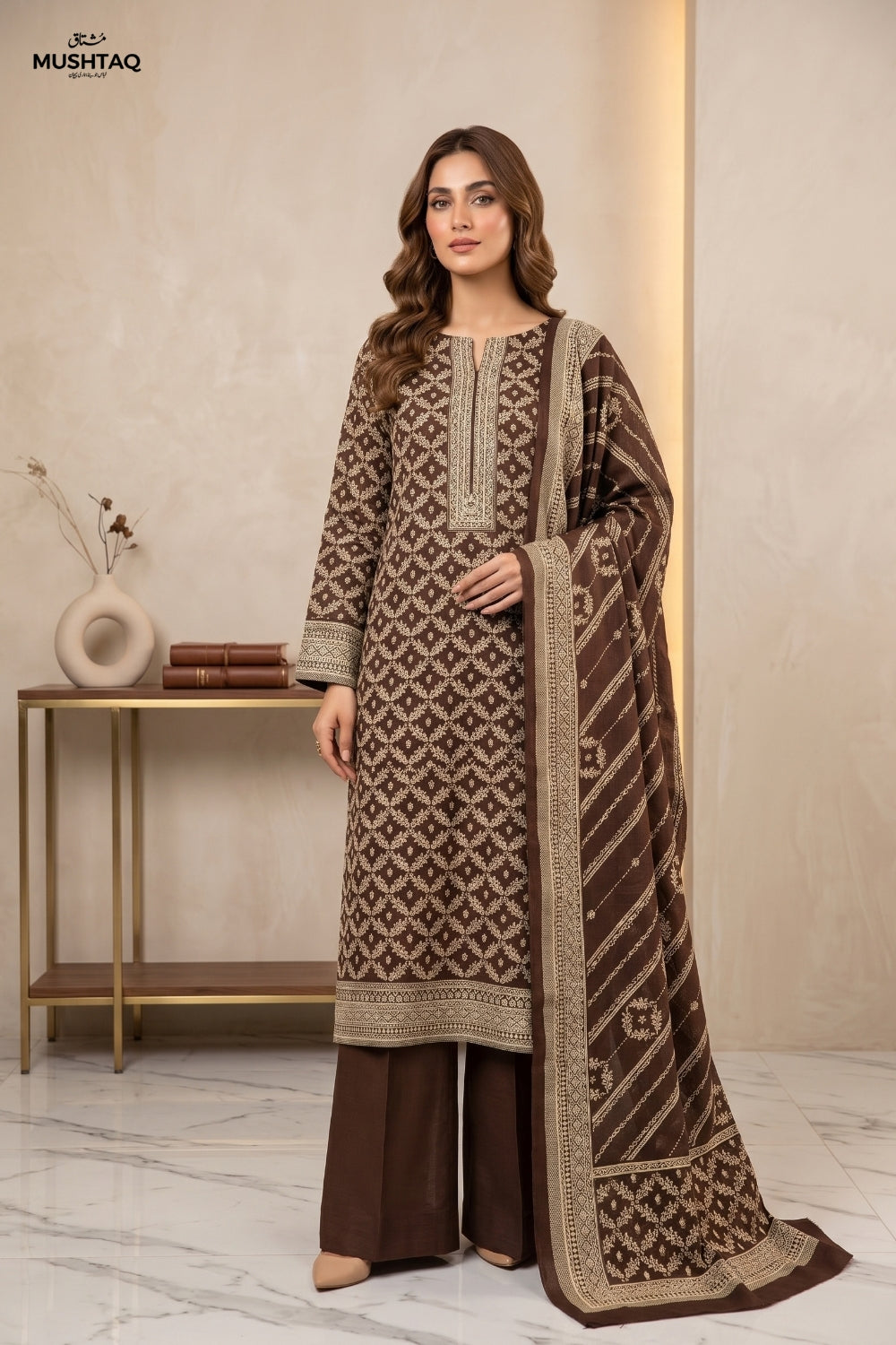 Mushtaq 3Pcs Unstitched Printed Doriya Linen Arisha Collection Desgin - 1