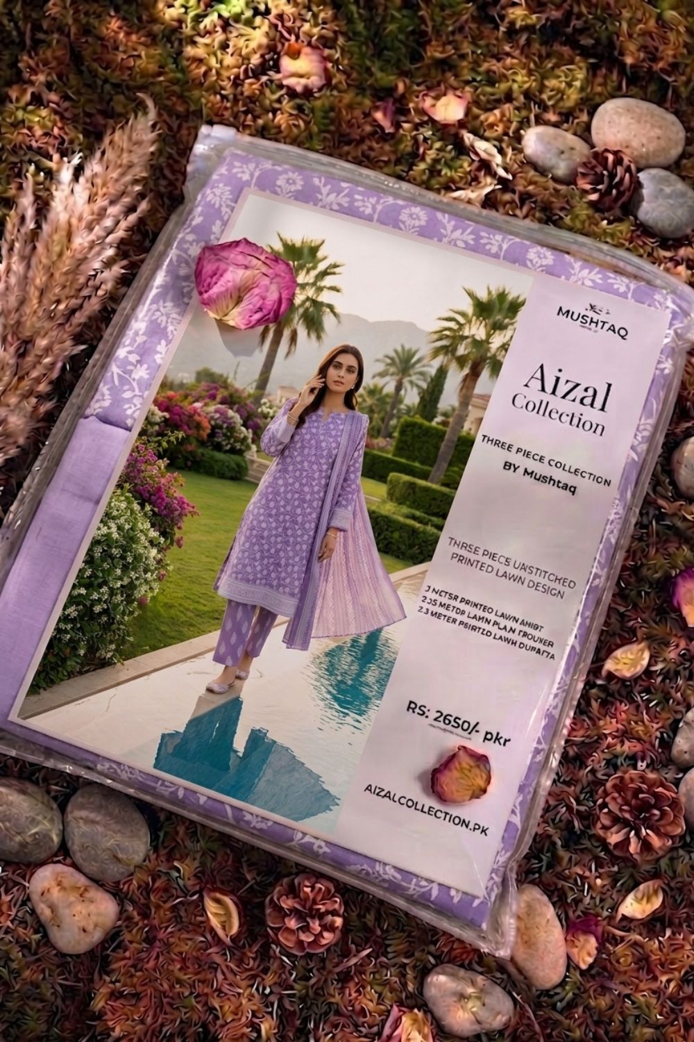 Mushtaq 3Pcs Unstitched Printed Lawn Aizal Collection Desgin - 9