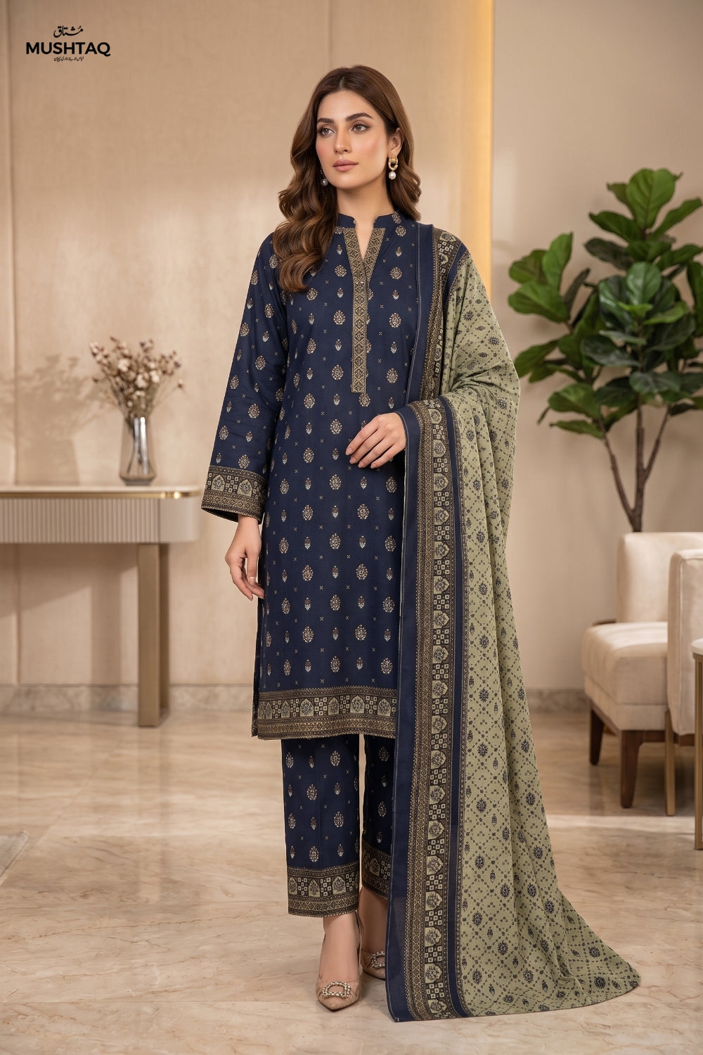 Mushtaq 3Pcs Unstitched Printed Khaddar Desgin - 7