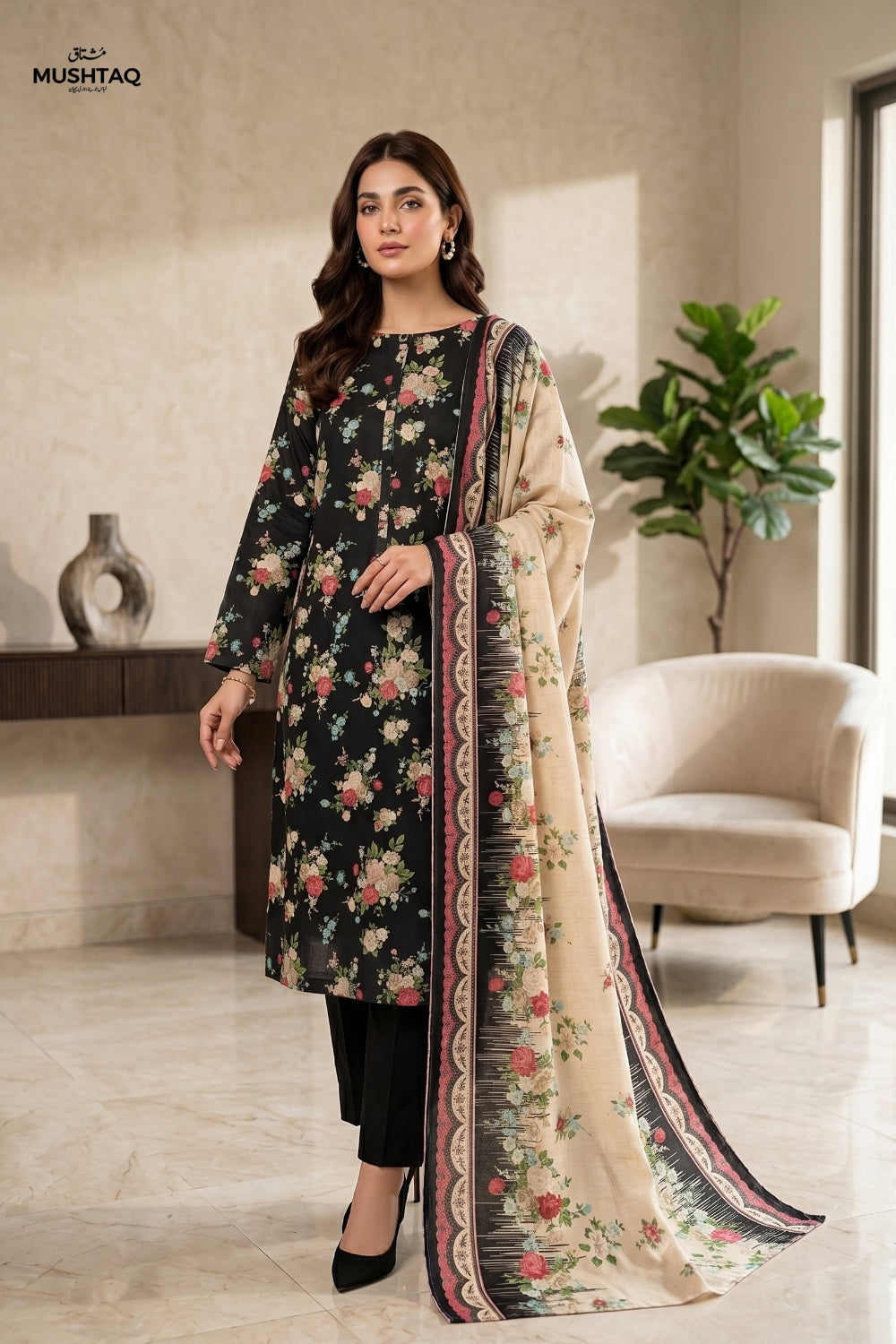 Mushtaq 3Pcs Unstitched Printed Khaddar Zarposh Collection Desgin - 1