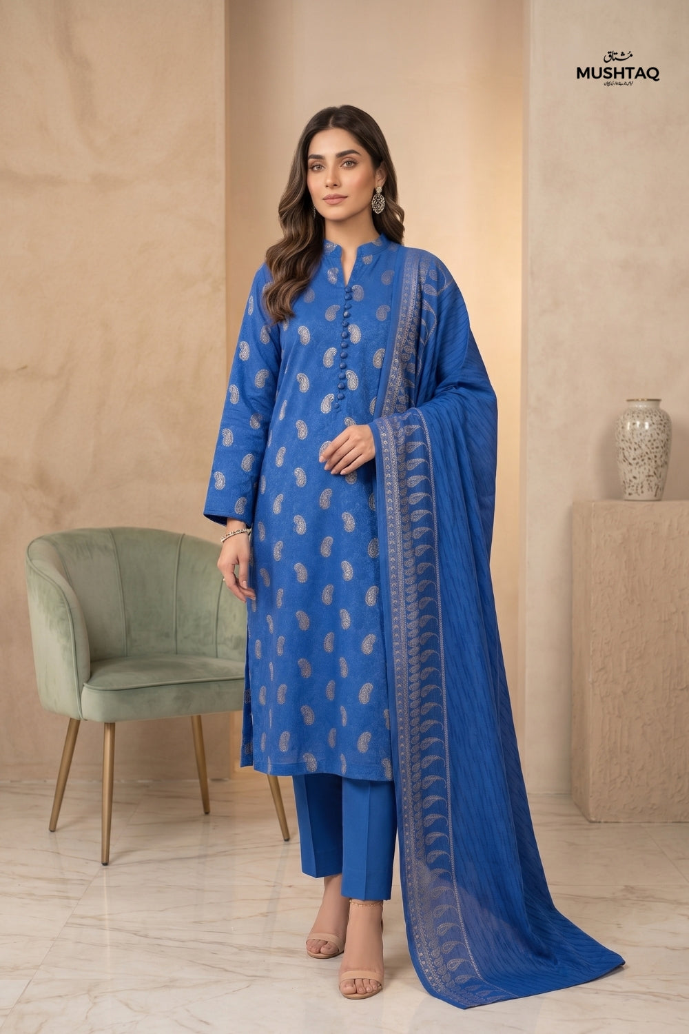 Mushtaq 3Pcs Unstitched Cotton Suit Shaminaaz Collection Desgin - 1