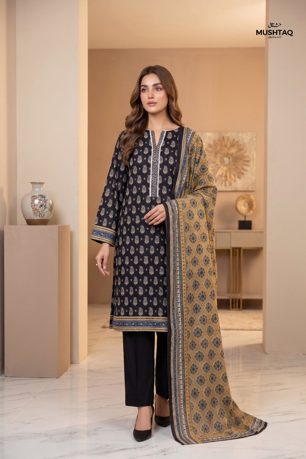 Mushtaq 3Pcs Unstitched Cotton Suit Hiba Collection Desgin - 1