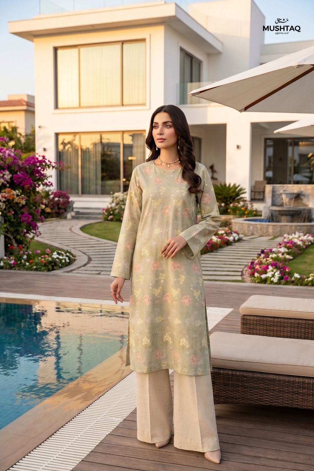 Mushtaq 2Pcs Unstitched Embroidered Lawn Riwayat Collection Desgin - 1