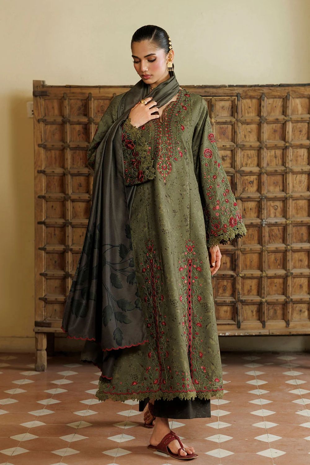 Iznik 3Pc Unstitched Embroidered Printed Viscose Linen Suit IPF-27