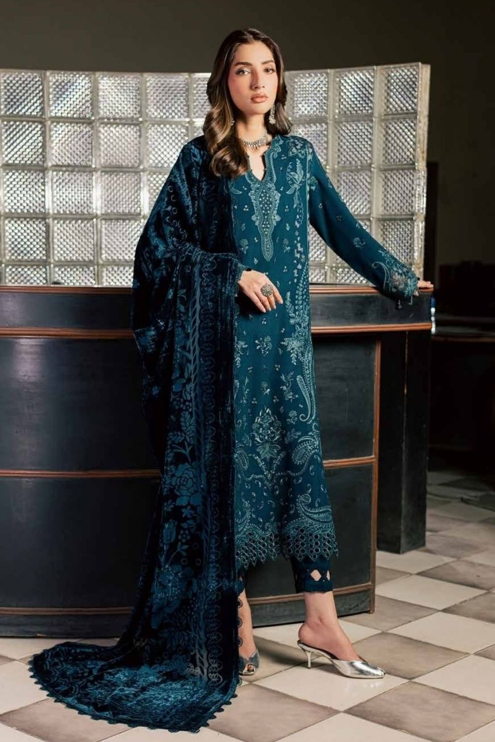 Nureh 3Pcs Luxury Embroidered Unstitched Suit NE-282