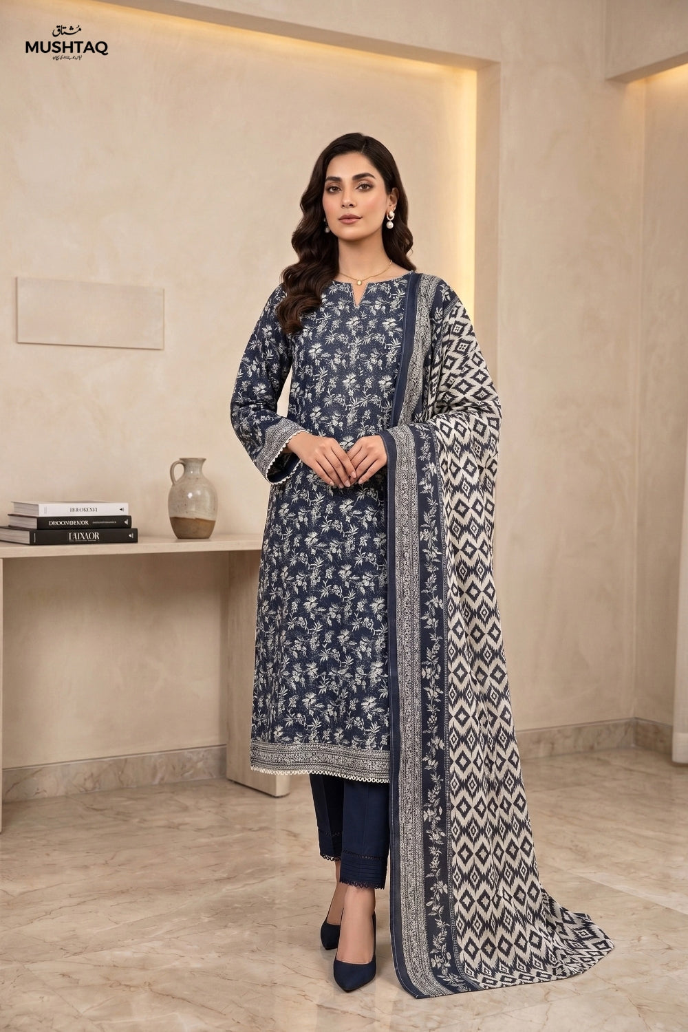 Mushtaq 3Pcs Unstitched Printed Khaddar Zariya Collection Desgin - 1