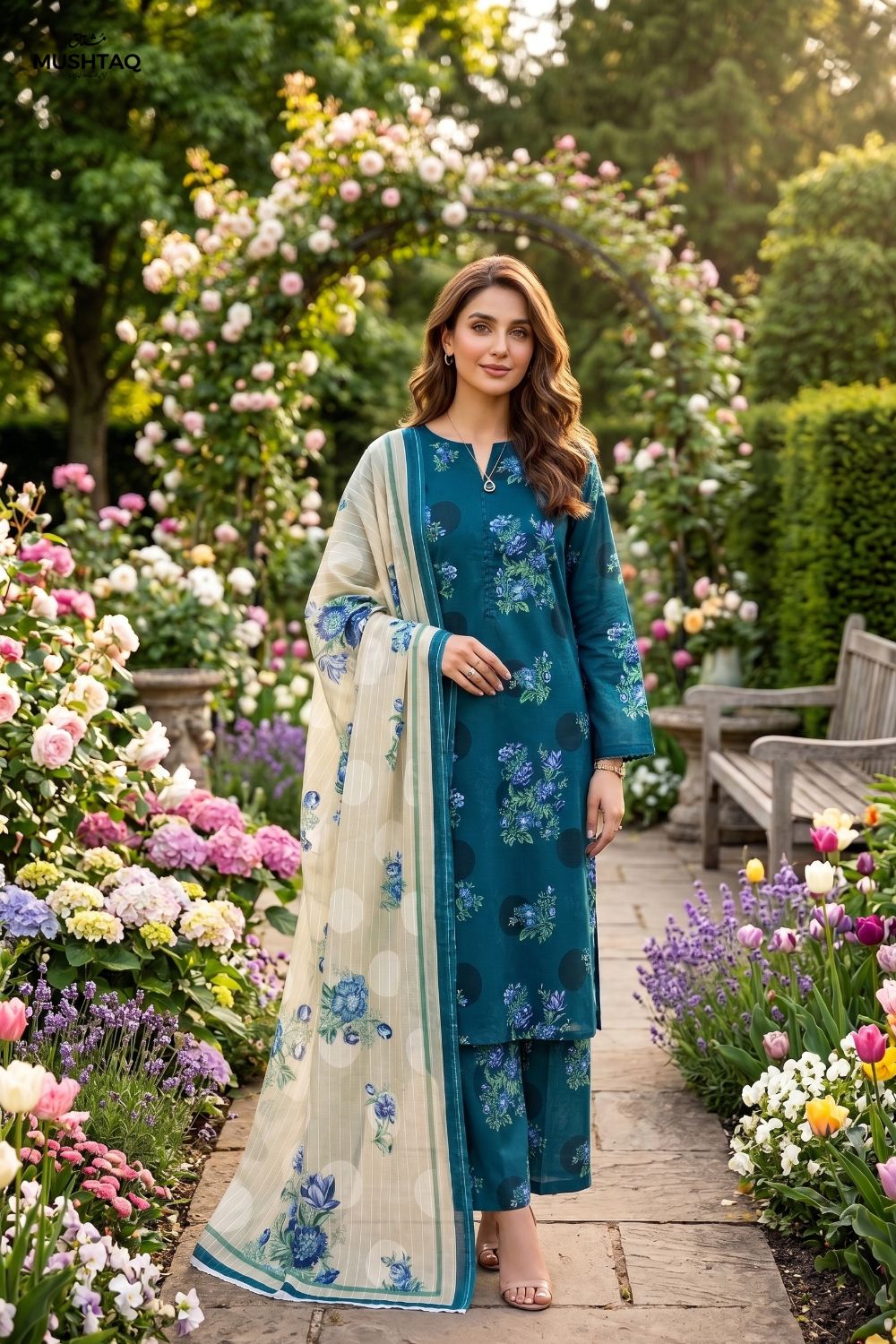 Mushtaq 3Pcs Unstitched Printed Lawn Ansaa Collection Desgin - 1