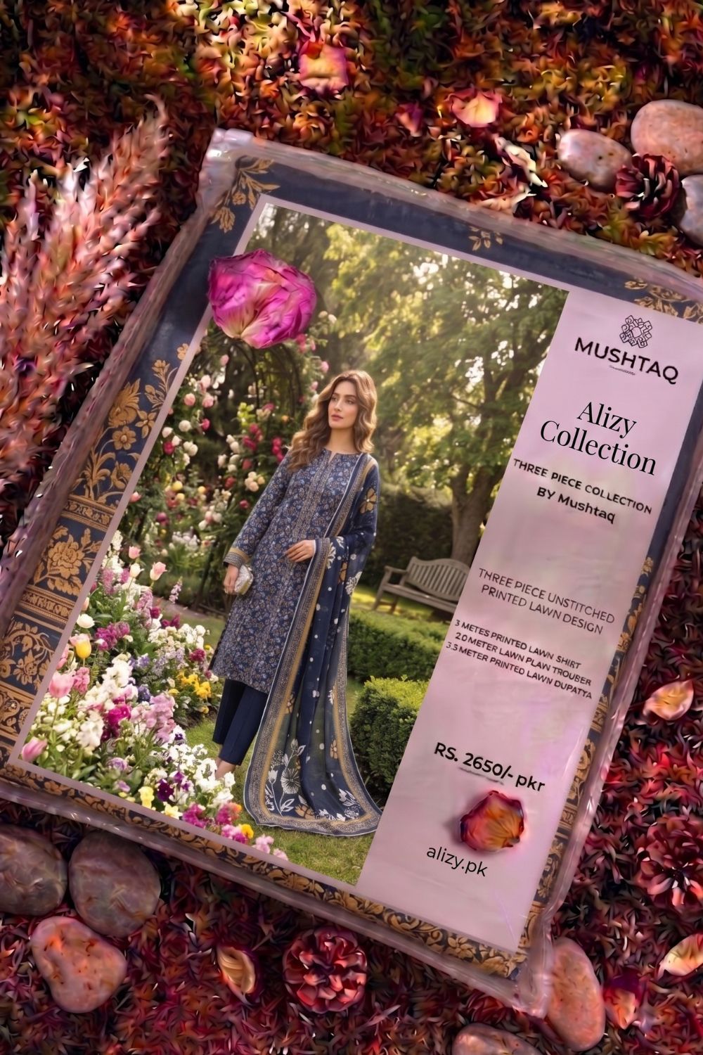 Mushtaq 3Pcs Unstitched Printed Lawn Alizy Collection Desgin - 7