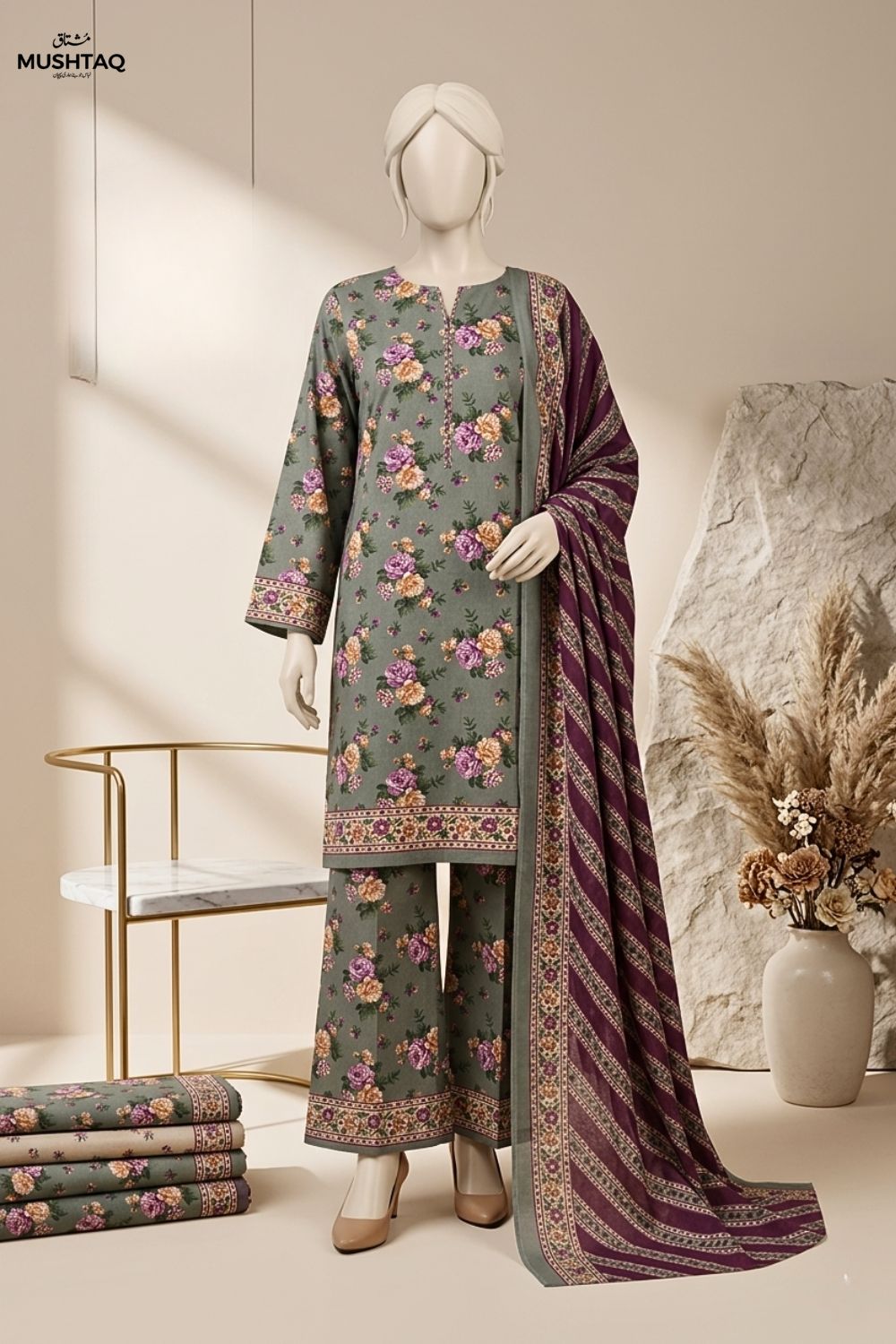 Mushtaq MEHARMAH Collection 3Pcs Unstitched Printed Lawn Desgin - 2