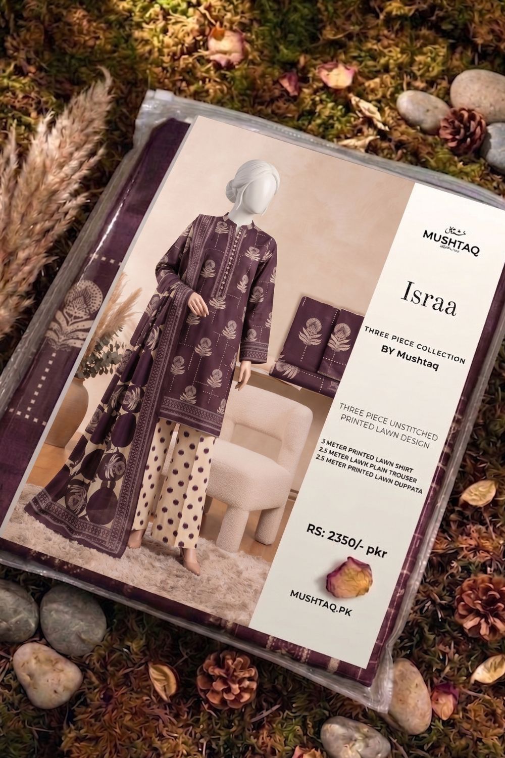 Mushtaq 3Pcs Unstitched Printed Lawn Israa Collection Desgin - 3