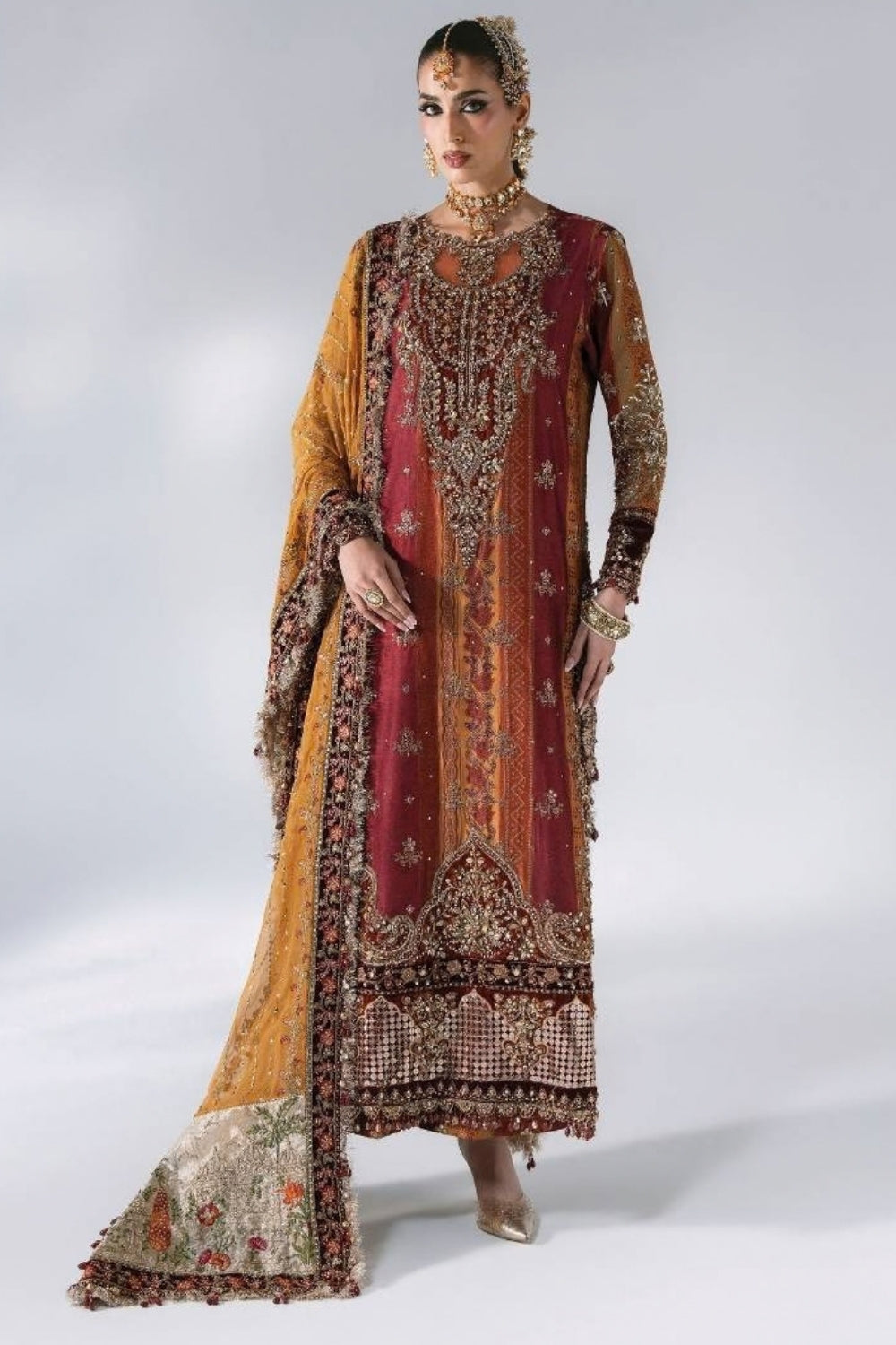 Maria B Mbroidered Unstitched Wedding Edition 3 Piece Unstitched Embroidered Raw Silk Suit Maroon Crimson