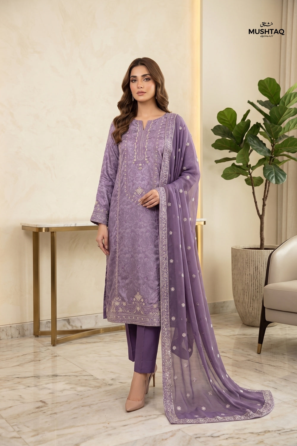 Mushtaq 3Pcs Unstitched China Pqati Suit with chiffon duppata Sophia Collection Desgin - 1