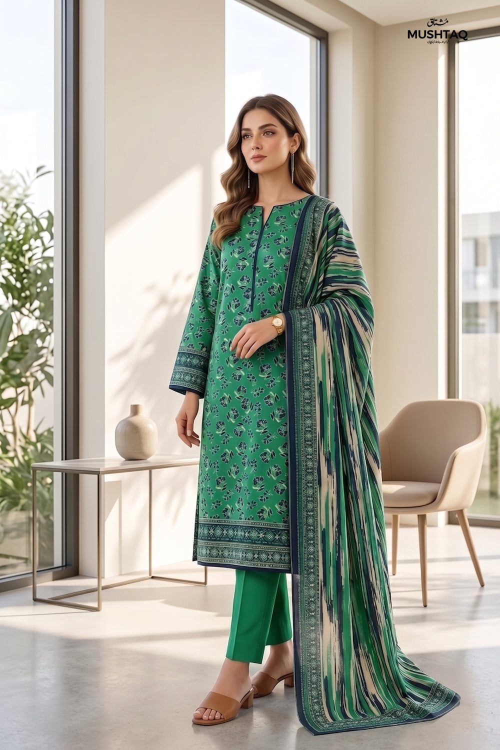 Mushtaq 3Pcs Unstitched Printed Lawn Suit Ayzel Collection Desgin - 1